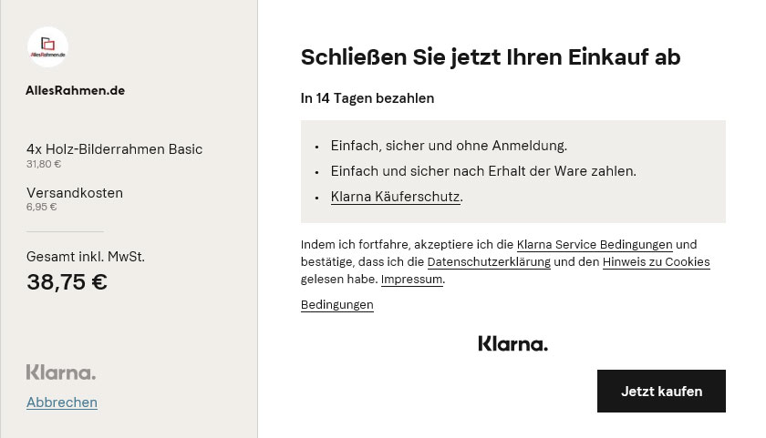 Leider Konnte Klarna Meinen Einkauf Nicht Freigeben Rechnungskauf mit Klarna | AllesRahmen.de