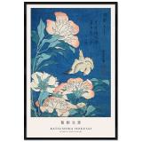 Thumbnail von Poster mit Rahmen - Katsushika Hokusai - Peonies and Canary 