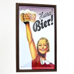 Bilderrahmen Blechschild "Hurra Bier" inkl. Bilderrahmen
