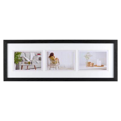 Holz-Galerierahmen Modern für 3 Bilder 10x15 cm Querformat Schwarz
