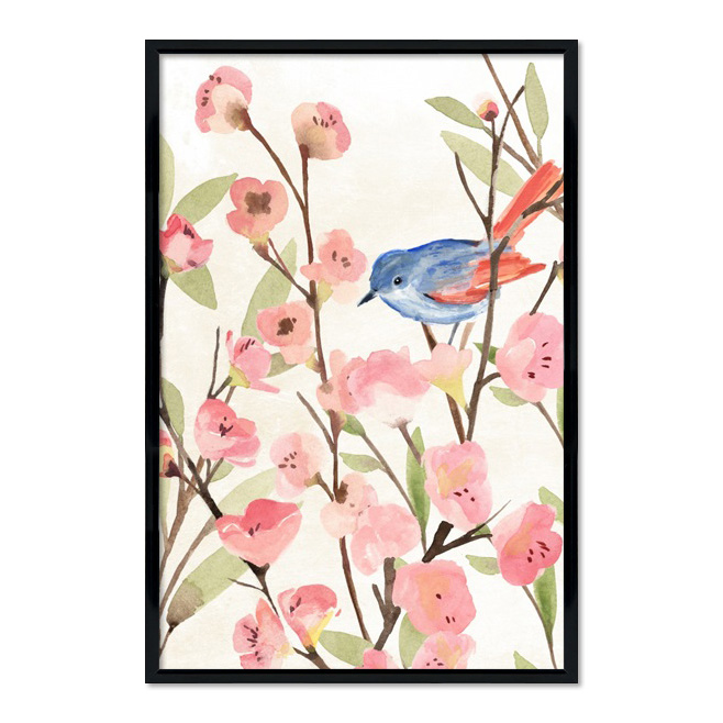 Poster mit Rahmen - Little Bird in a Peach Tree